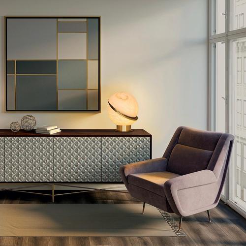 Metal Brass and Alabaster Offset Globe Table Lamp by Matlight Milano For Sale - Image 7 of 8