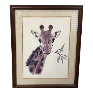 1975 Jacquie Marie Vaux "Giraffe" Signed Limited Edition Lithograph, Framed For Sale