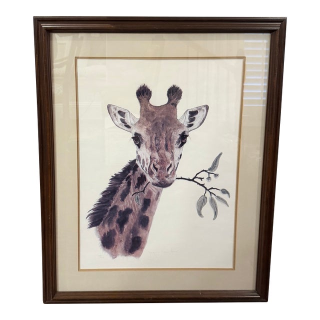 1975 Jacquie Marie Vaux "Giraffe" Signed Limited Edition Lithograph, Framed For Sale