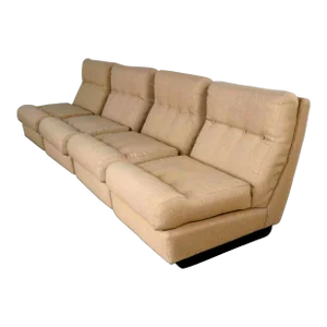 Vintage Scandinavian Modern Khaki Hopsacking 4 Piece Modular Sofa Made in Sweden