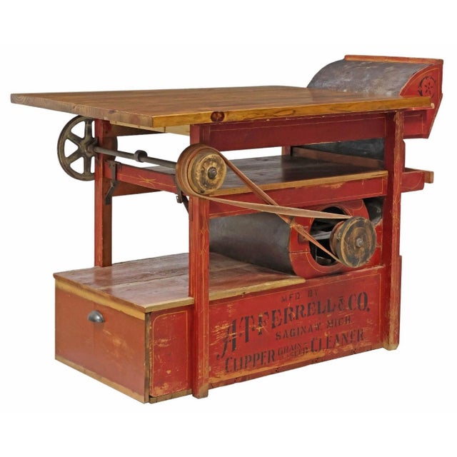 Antique American Industrial Farm Clipper Grain Cleaner Work Table Kitchen Island For Sale - Image 10 of 11