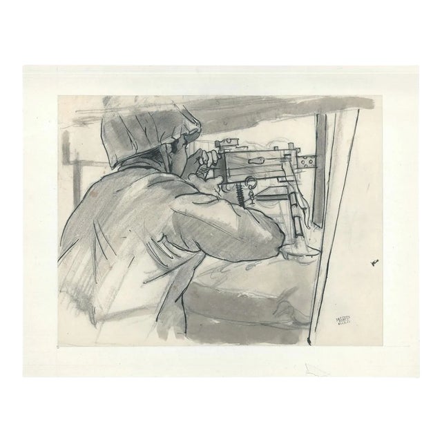 Jacques Hirtz, The Submachine Gun, Watercolored Ink, 20th Century For Sale