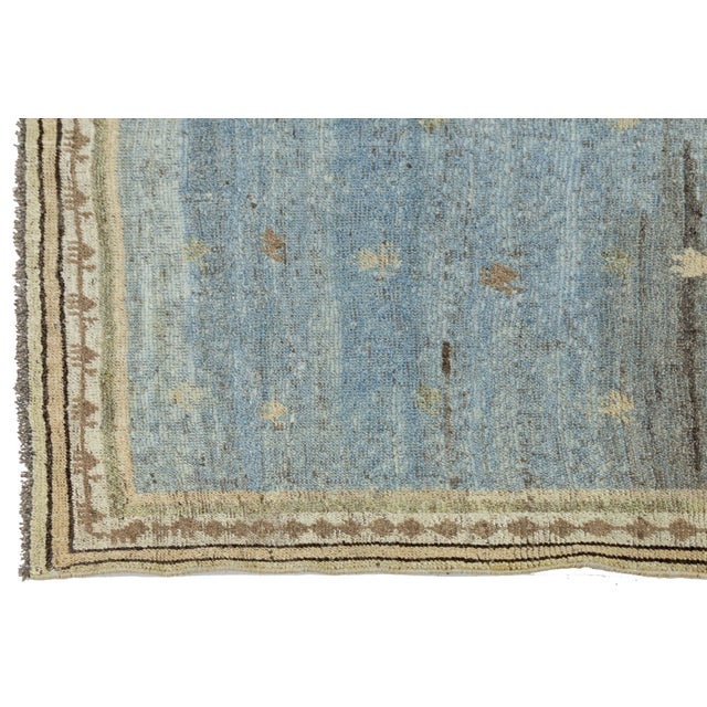 3x7 Modern Hand-Knotted Gabbeh Wool Rug - Blue & Slate Grey Minimalist Tribal For Sale - Image 4 of 8