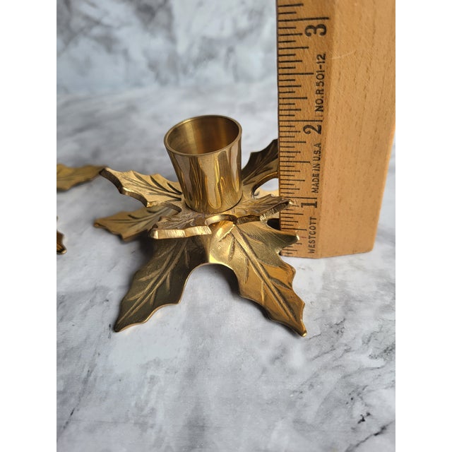 Brass Vintage Solid Brass Poinsettia Candlestick Holders For Sale - Image 8 of 10