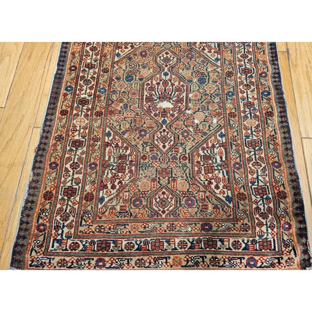 Antique Persian Serab Camel Hair Runner Rug, Hand-Knotted Wool, Geometric Pattern, Red & Green, 3x19 For Sale - Image 4 of 18