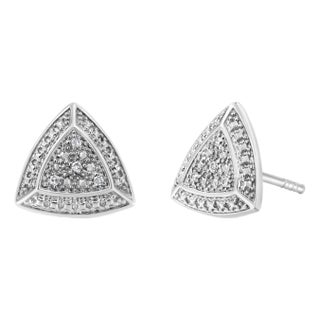 .925 Sterling Silver Diamond-Accented Trillion Shaped 4-Stone Halo-Style Stud Earrings (H-I Color, I2-I3 Clarity) For Sale