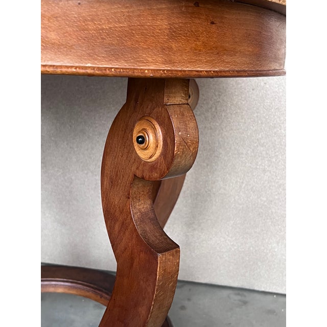 Wood 20th French Marquetry Round Center Table With Four Cabriole Legs '2 Available' For Sale - Image 7 of 11