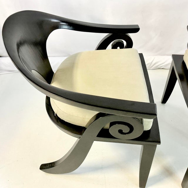 1980s Vintage Chinoiserie Asian Modern Curled Arms Spoon Side Chairs - A Pair, After Stanley Jay Friedman For Sale - Image 6 of 18
