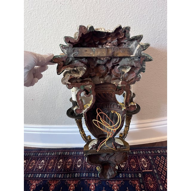 1920s Pair of Antique Edward F. Caldwell & Co. Hand-Painted Floral Bronze and Brass Wall Sconces For Sale - Image 10 of 12