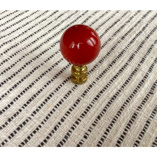 Vintage Red Lamp Finial With Brass Hardware For Sale In New York - Image 6 of 11