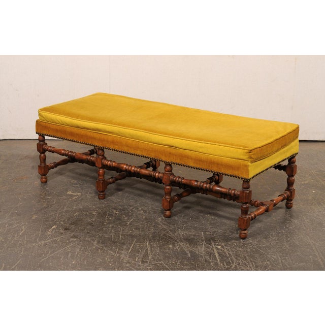 French Upholstered 5 Ft Bench, Mid 20th C. For Sale - Image 4 of 11