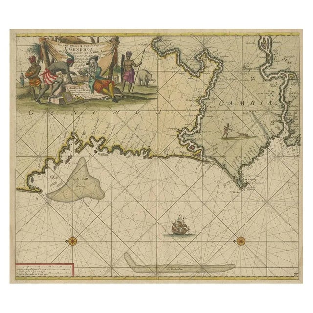 Antique map titled 'Nieuwe Paskaert van de Kust van Genehoa (\.)'. This attractive sea chart covers the western coast of...