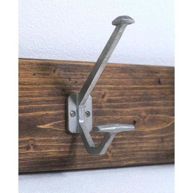 Traditional Mid 20th Century European 5 Aluminum Hook 36 In. Pine Wall Rack For Sale - Image 3 of 4