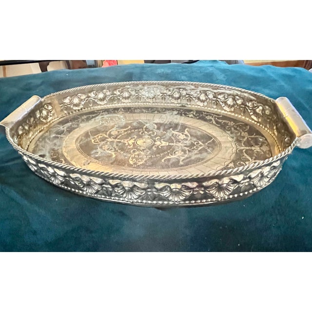 Victorian Silver Plate Large 28”x14” Mid-20th Century Victorian Style Serving Platter Buttler Tray. Entertain in Grand Style. Jo For Sale - Image 3 of 6
