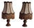 Vintage Brown Beech Table Lamps with Handmade Fabric Shades from HLI, 1980s, Set of 2 For Sale