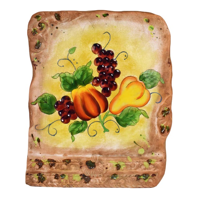 Late 20th Century Large Hand Painted Terracotta Wall Plaque Hanging Art Décor For Sale