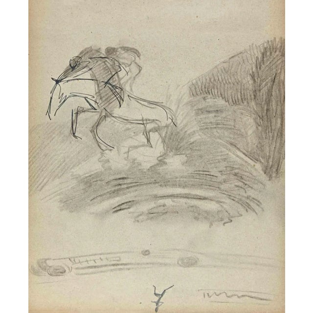 The Horse Rider In The Meadow is an original Drawing on paper realized by French painter Norbert Meyre in the mid-20...