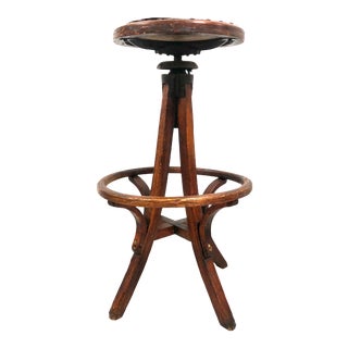 Antique Architectural Industrial Oak Drafting Stool For Sale