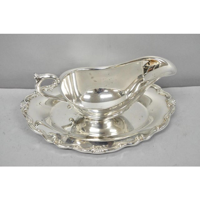 Victorian Vintage Victorian Style Silver Plated Gravy Sauce Boat W/ Attached Dish For Sale - Image 3 of 13
