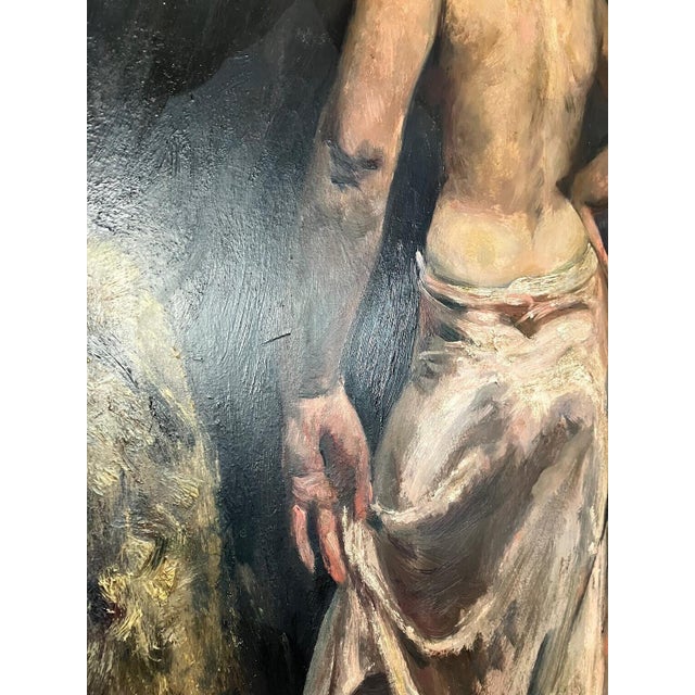 Wood Large Howard Clapp Signed Female Semi-Nude Portrait Oil Painting "Pink Slip" 1945 For Sale - Image 7 of 9