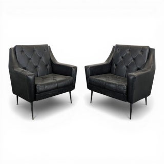 Italian Lounge Chairs in Black Imitation Leather, Set of 2 For Sale