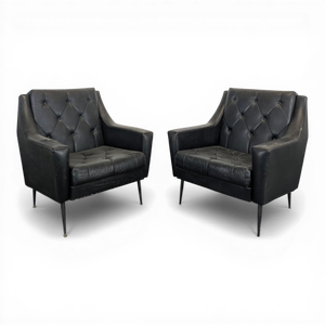 Italian Lounge Chairs in Black Imitation Leather, Set of 2