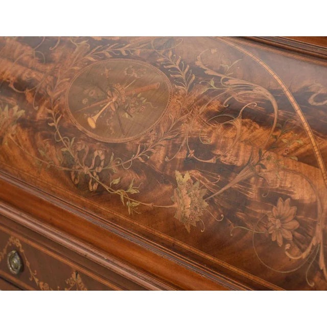 Sheraton Revival Marquetry Inlaid Cylinder Desk For Sale - Image 16 of 18
