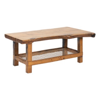 Oak Coffee Table with Lower Rope Shelf, 1970s For Sale