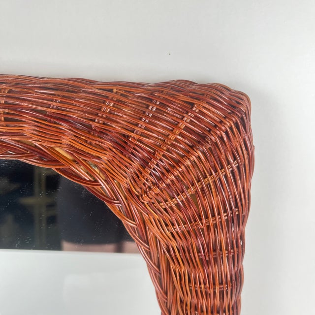 Brown Small Woven Wicker Mirror, 1960s For Sale - Image 8 of 9