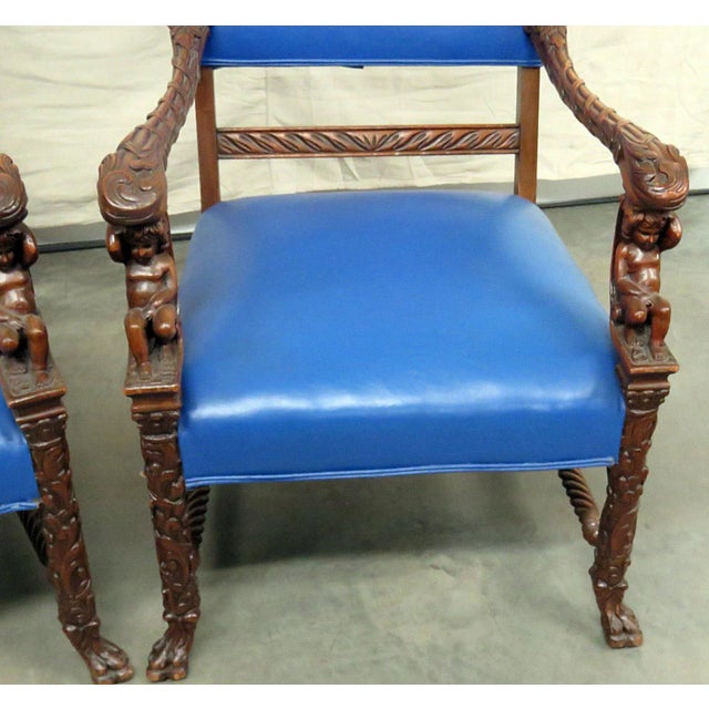 Renaissance Pair of Renaissance Style Cherub Putti Throne Chairs Attributed to Horner For Sale - Image 3 of 11