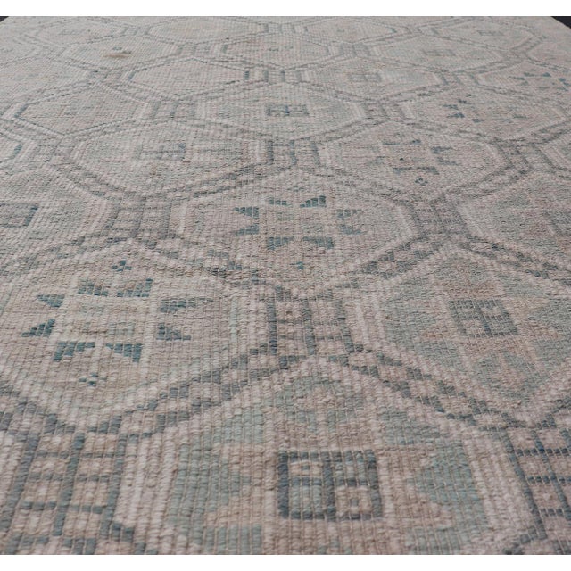 Vintage Turkish Embroidered Rug With Geometric Diamond Design in Green, 6'5 X 10 For Sale In Atlanta - Image 6 of 11