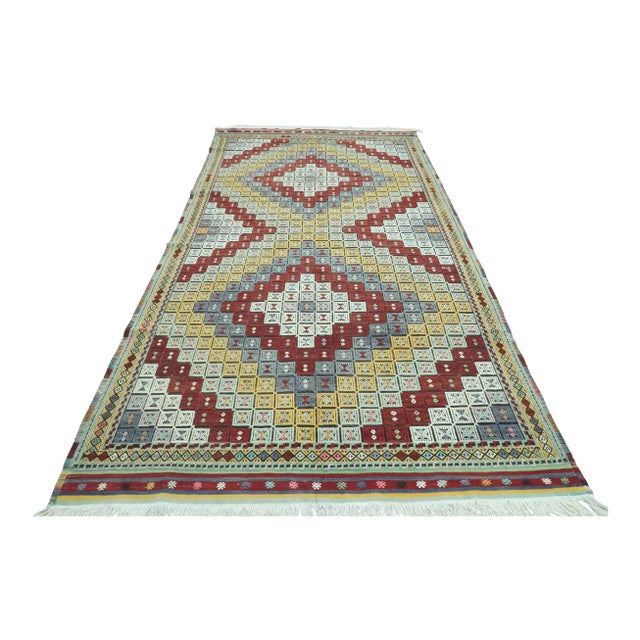 Vintage Oushak Nomad's Kilim Embroidered Rug For Sale