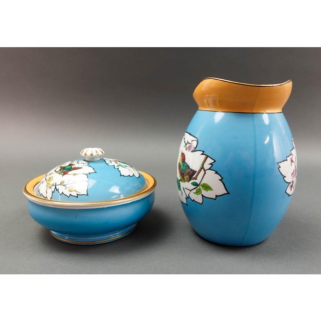 Early 20th Century Minton England Antique Birds Turquoise Porcelain Soap Dish & Pitcher Set - 2 Pieces For Sale - Image 5 of 10