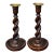 Antique English Barley Twist Candlesticks Candle Holders Oak Pair 10.5" Tall For Sale