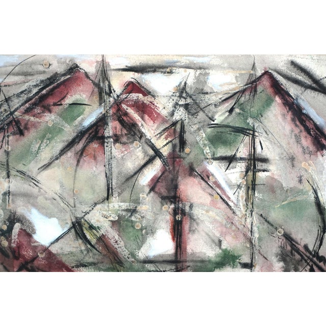 Mid Century Abstracted Sierra Mountains Mixed Media Landscape on Paper by Barbara Farnham Dornbusch For Sale In Monterey, CA - Image 6 of 6