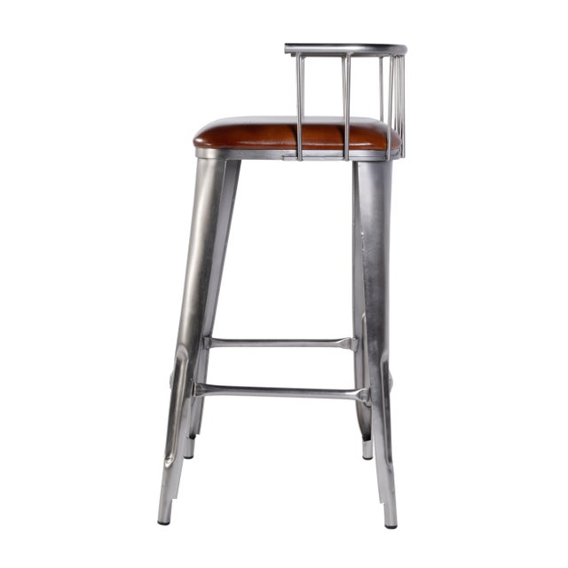 Spritely Home Accent Furniture Coriander 31 in. Seat Height Leather & Iron Bar Height Stool with Back and Footrest, Brown Leather For Sale - Image 4 of 8