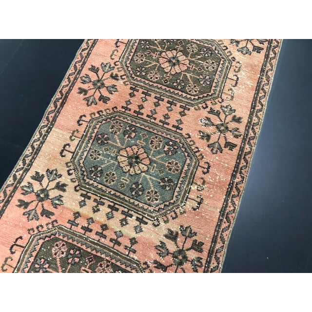 Textile 1970s Vintage Nomadic Turkish Faded Hand-Knotted Runner Rug - 3′1″ × 11′2″ For Sale - Image 7 of 11