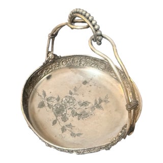 1880s Meriden Aesthetic Movement Quadruple Silver Plate Bride’s Cake Basket For Sale