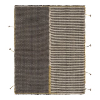 Rug & Kilim's Accent Kilim, Beige-Gray Textural Stripes With Yellow Accents For Sale
