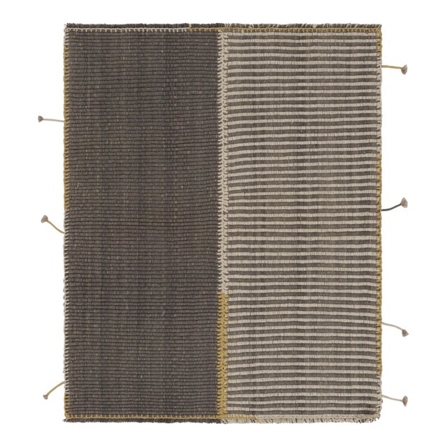 Rug & Kilim's Accent Kilim, Beige-Gray Textural Stripes With Yellow Accents For Sale