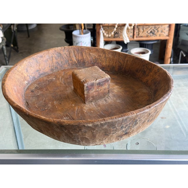 American Vintage Rustic Wooden Primitive Dough Bowl For Sale - Image 3 of 8