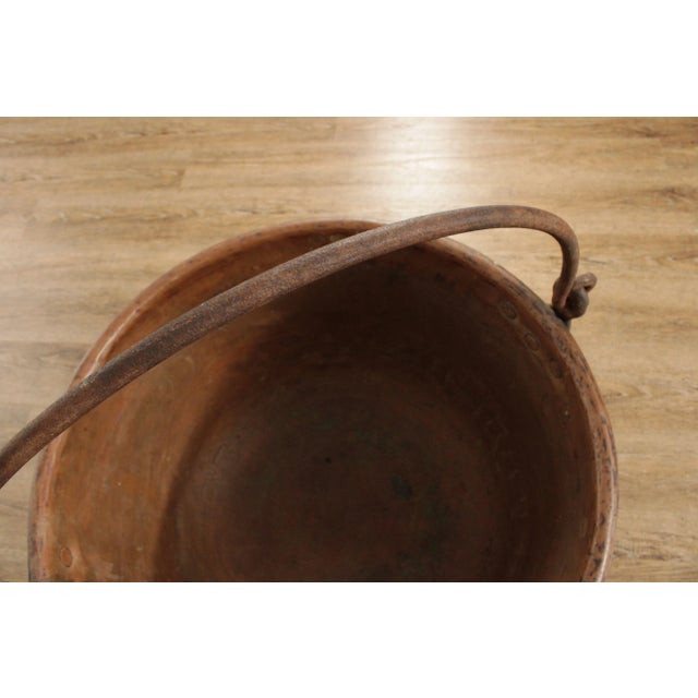 Brown Antique Hammered Copper Pot with Iron Handle For Sale - Image 8 of 12
