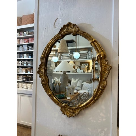 Rococo Vintage Gold Leaf Carved Wood Oval Wall Mirror For Sale - Image 3 of 15