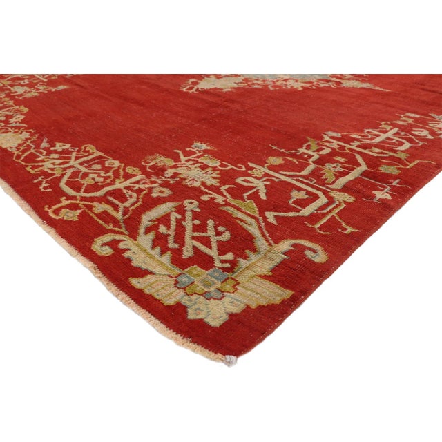 73422 Antique Turkish Oushak Rug, 08’05 x 11’10. This exquisite hand-knotted wool antique Turkish Oushak rug is a splendid...