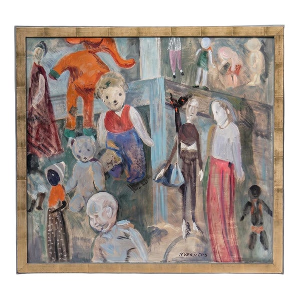 Margaretha Verheus, Waterloo Puppets, 1969, Oil Painting on Canvas, Framed For Sale