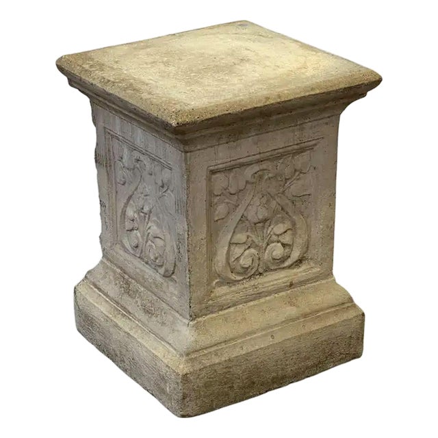 English Garden Stone Pedestal or Plinth With Foliate Motif For Sale