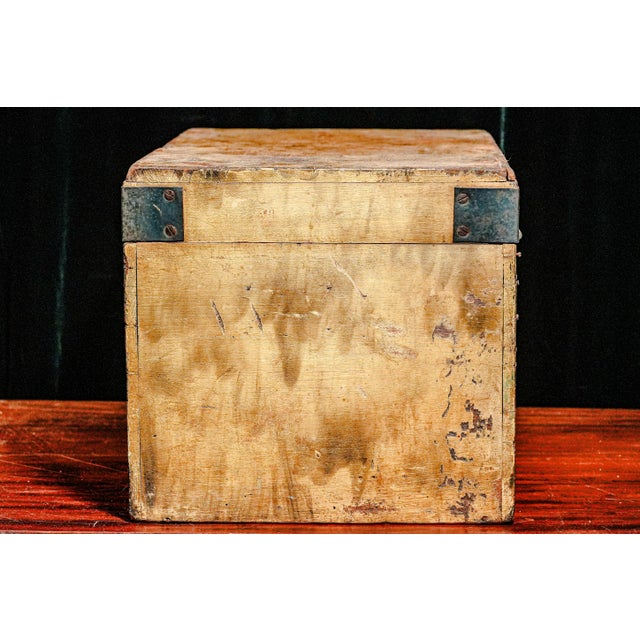 Rustic Hand Painted Antique Country Wood Box Storage Chest Trunk Home Decor Farmhouse Style For Sale - Image 4 of 12