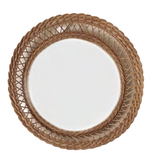 Mid-Century Modern French Round Rattan Mirror, 1950s For Sale - Image 4 of 4