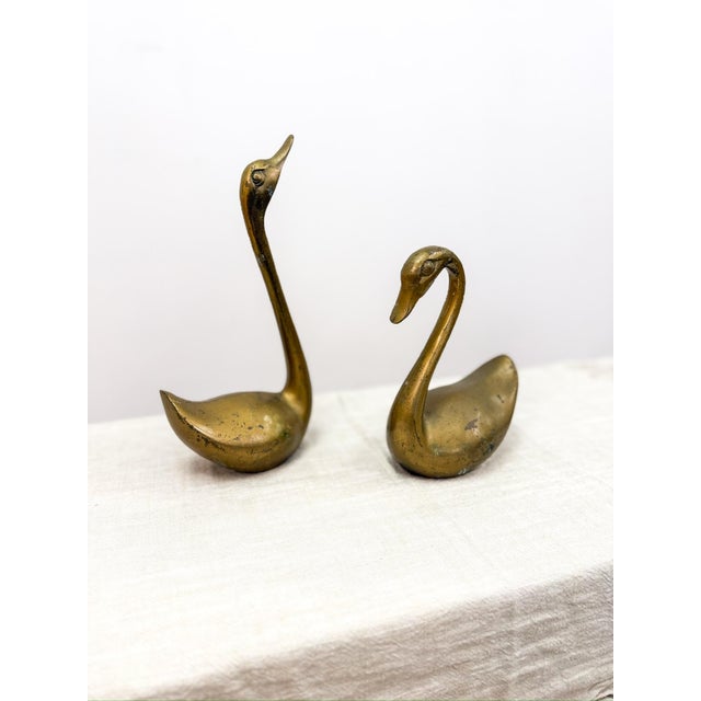 Pair of Vintage Brass Swan Figurines Decorative Statues McM, Postmodern Decor For Sale - Image 4 of 6
