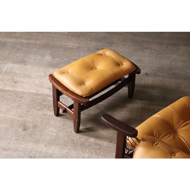 Set of Jangada Lounge Chair and Ottoman in Cognac Leather by Jean Gillon, Brazil, 1960s For Sale - Image 11 of 18